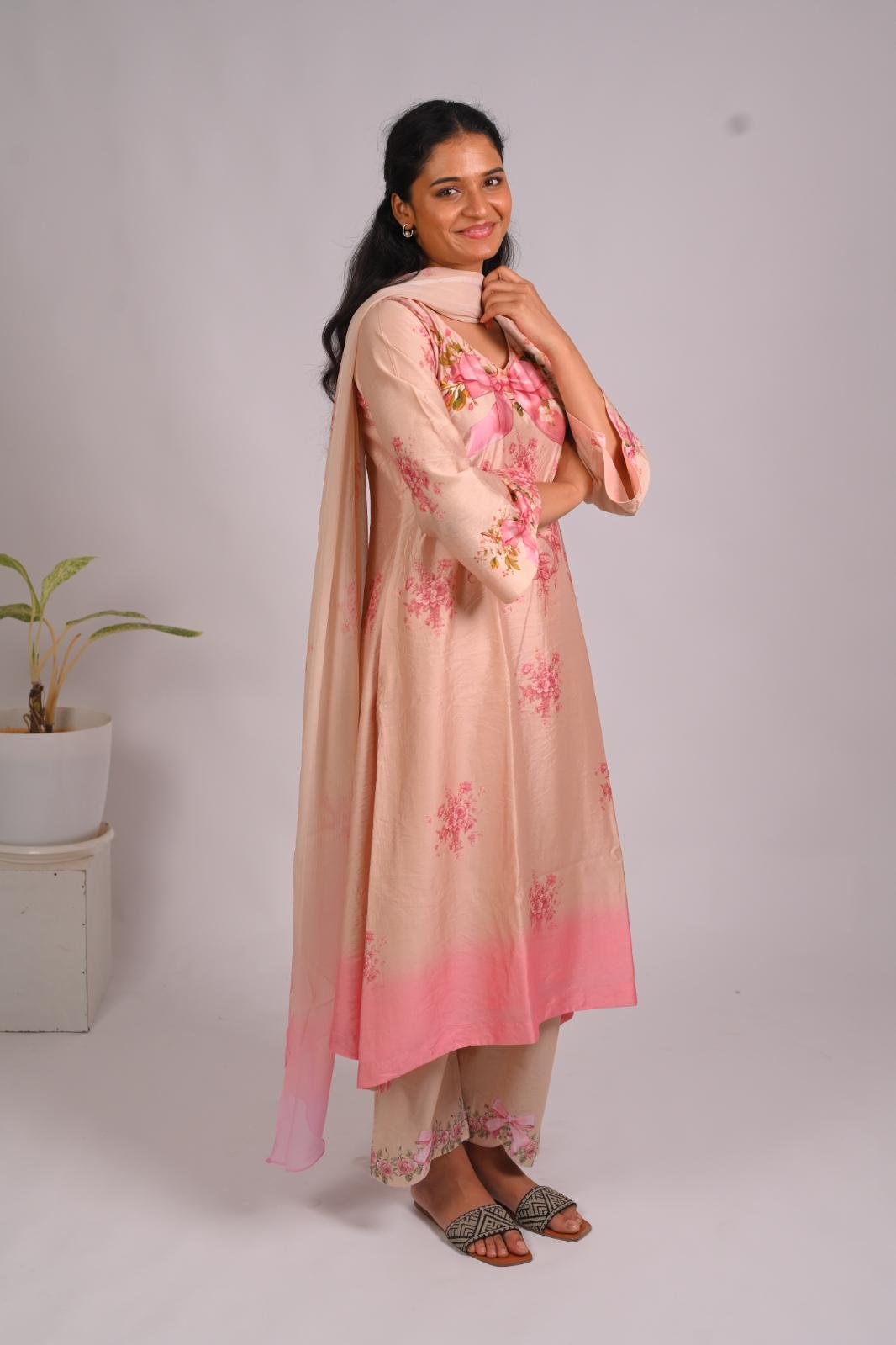 Clementine Whispers Kurta Set With Dupatta