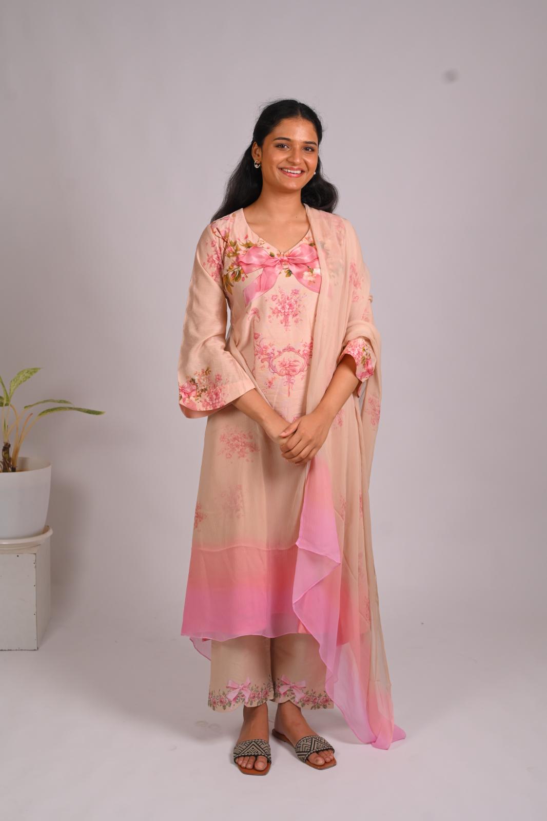 Clementine Whispers Kurta Set With Dupatta