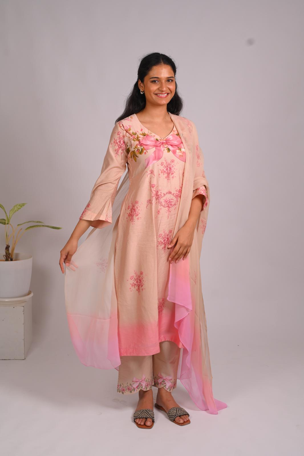 Clementine Whispers Kurta Set With Dupatta