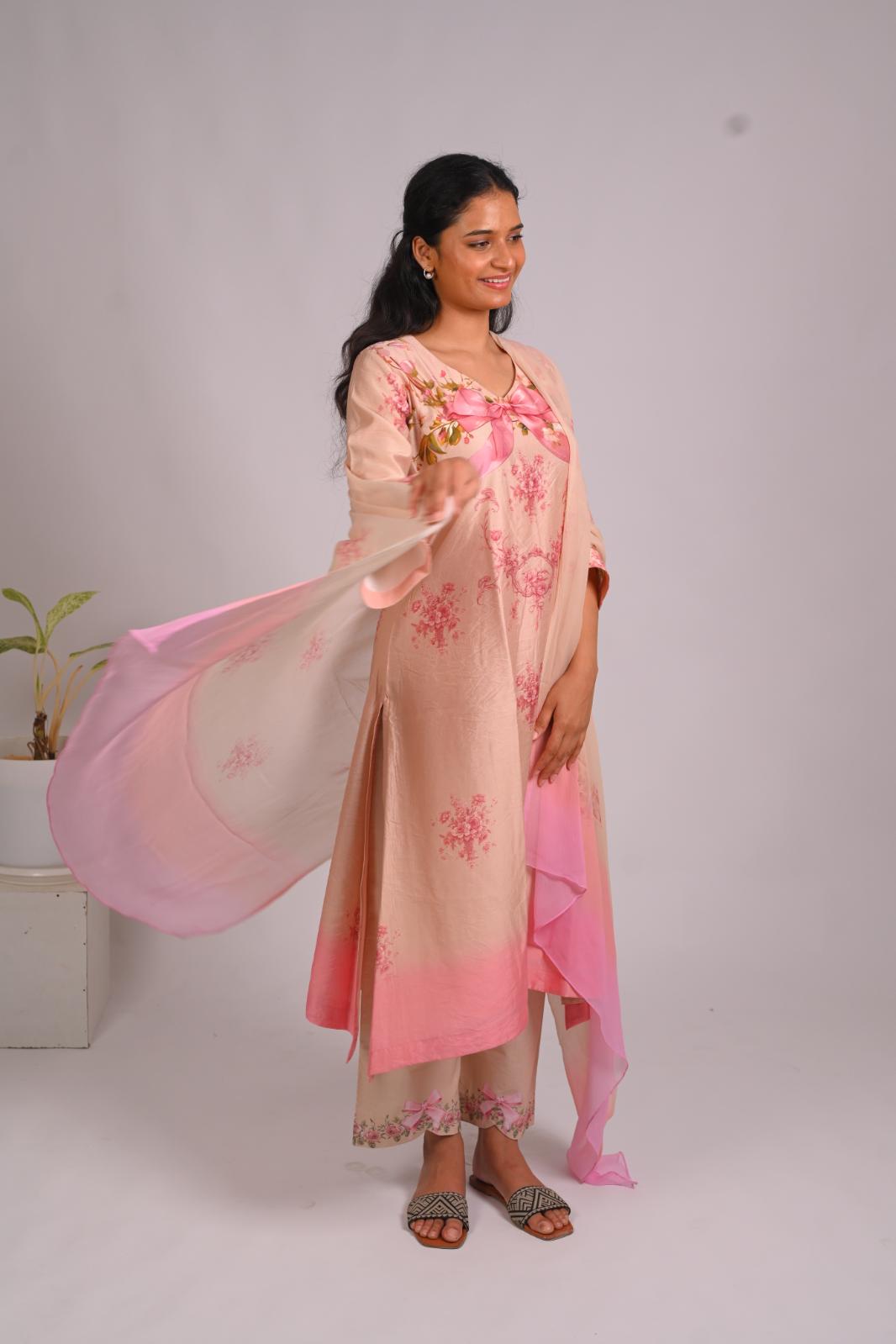 Clementine Whispers Kurta Set With Dupatta
