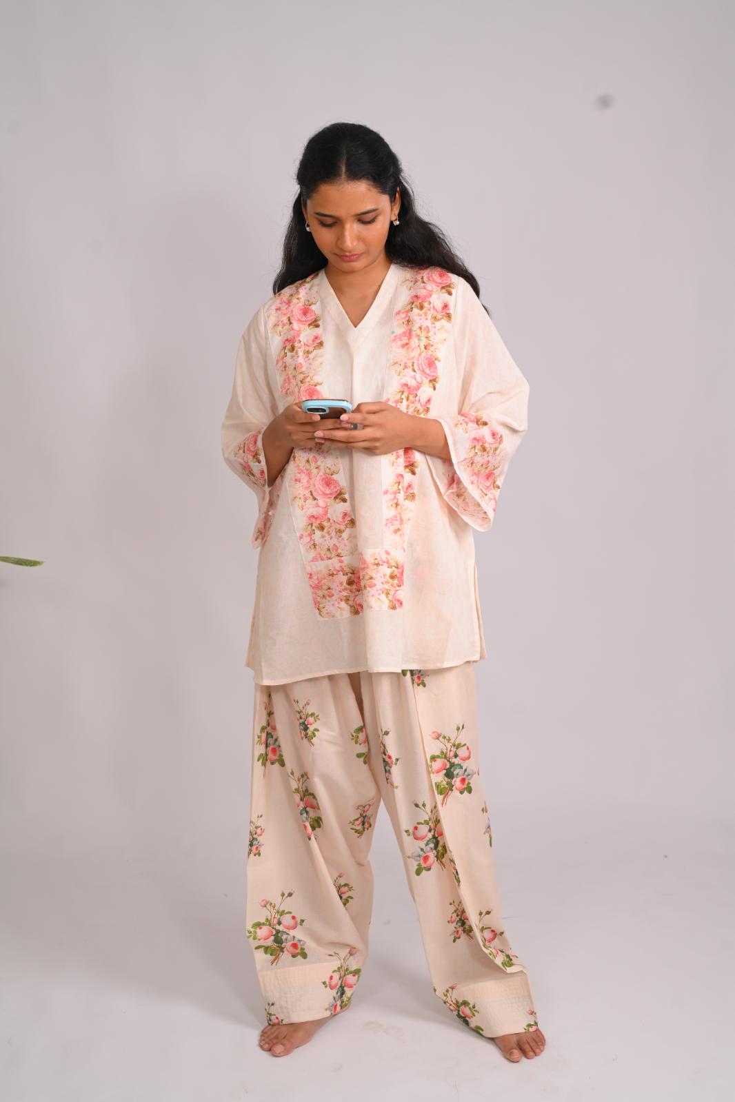 Frosted Roses Short Top With Farshi Salwar