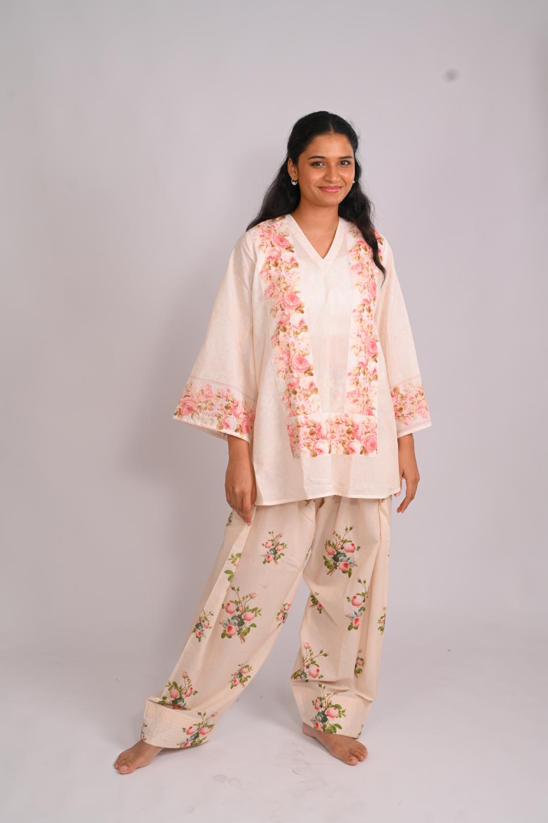 Frosted Roses Short Top With Farshi Salwar