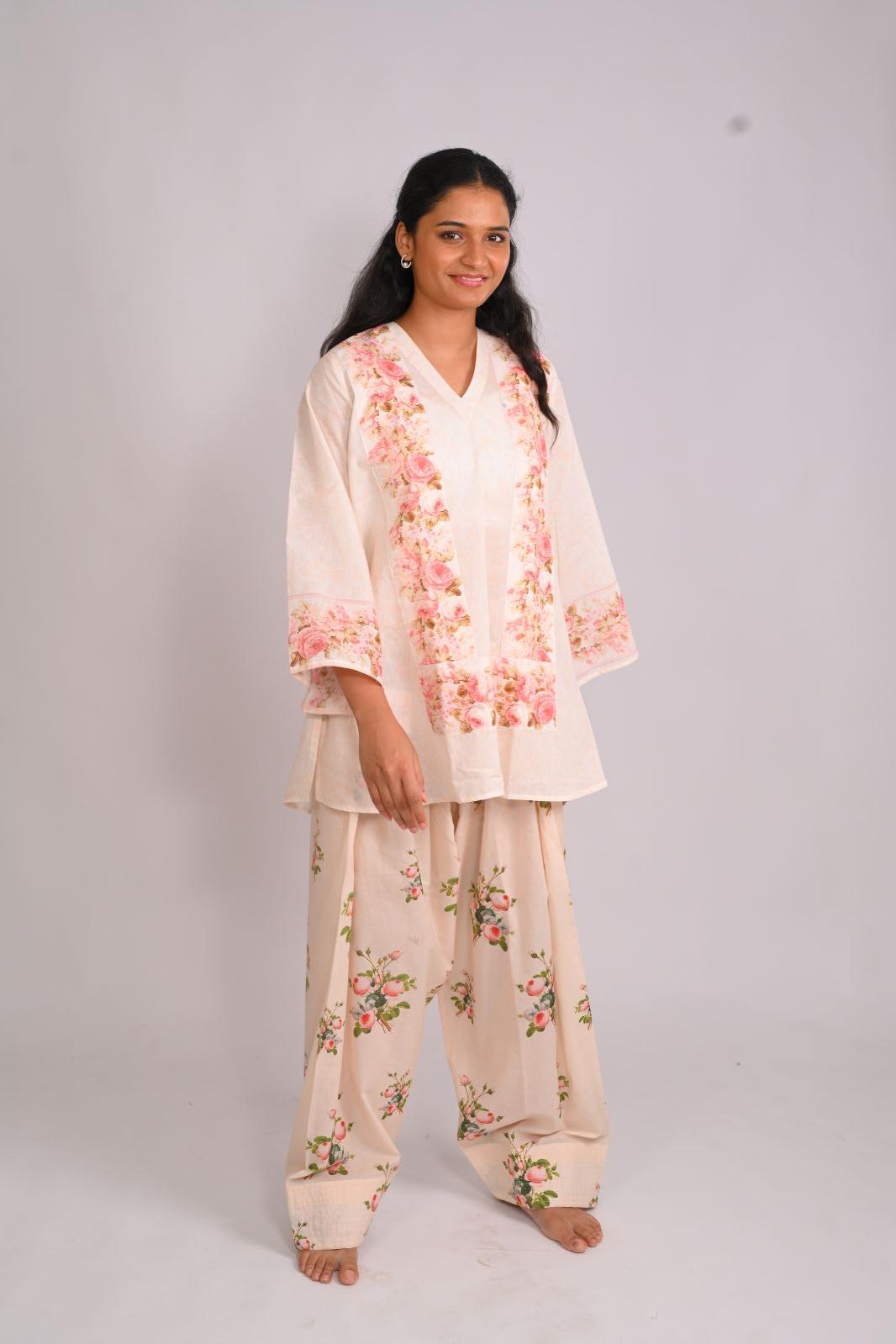 Frosted Roses Short Top With Farshi Salwar