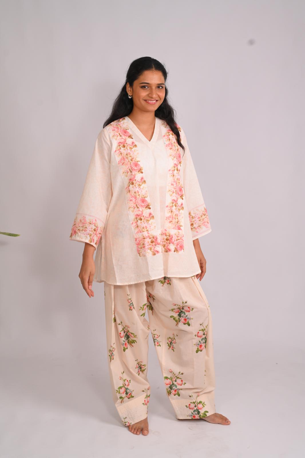 Frosted Roses Short Top With Farshi Salwar