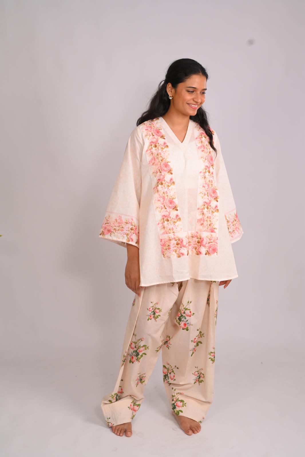 Frosted Roses Short Top With Farshi Salwar
