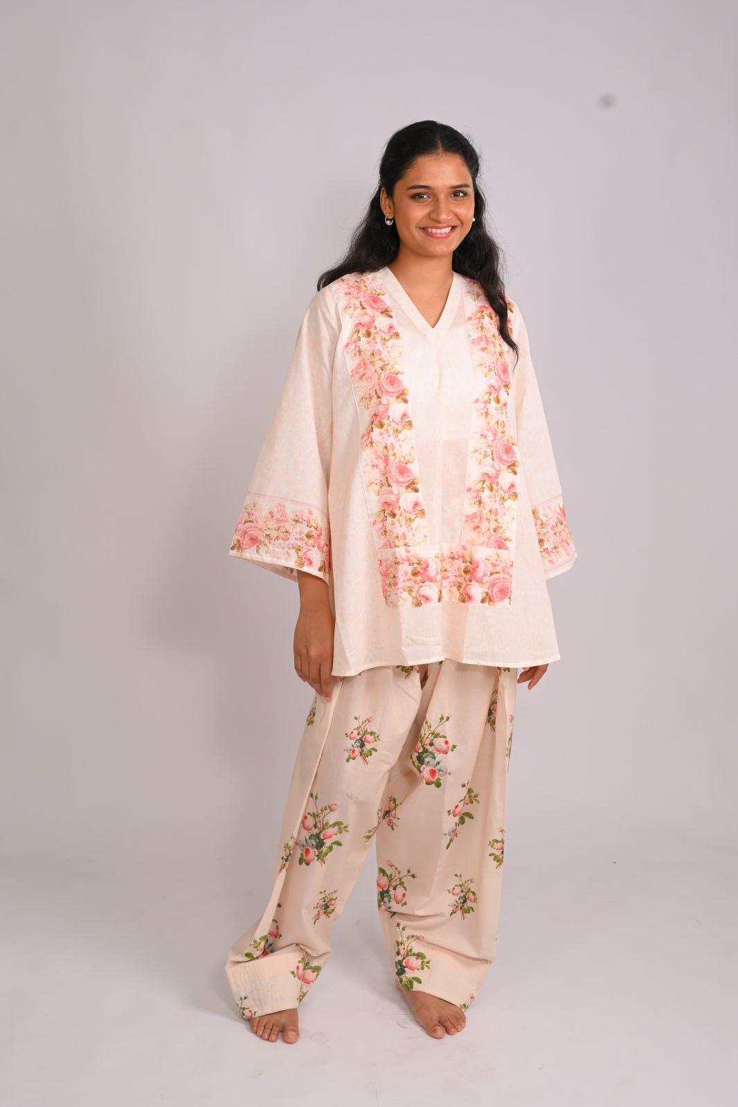 Frosted Roses Short Top With Farshi Salwar
