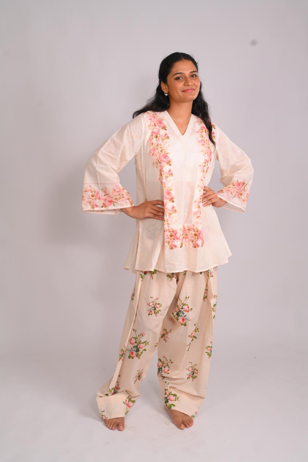 Frosted Roses Short Top With Farshi Salwar
