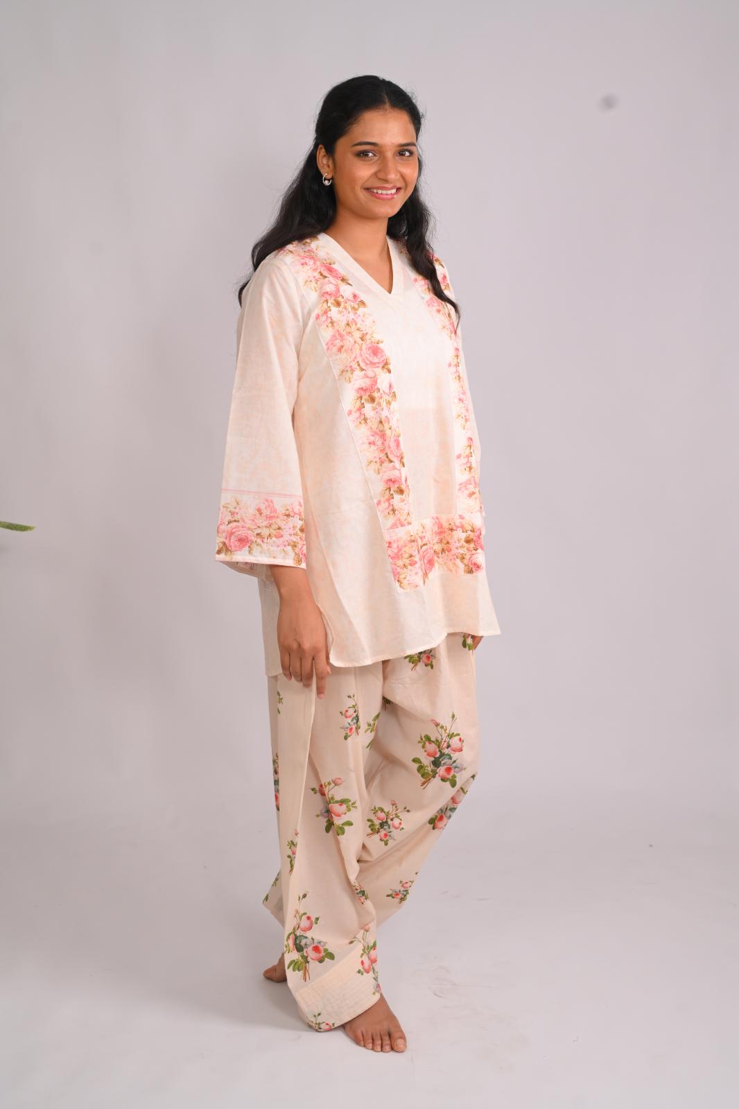 Frosted Roses Short Top With Farshi Salwar