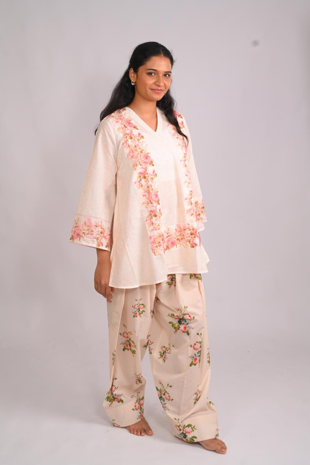 Frosted Roses Short Top With Farshi Salwar
