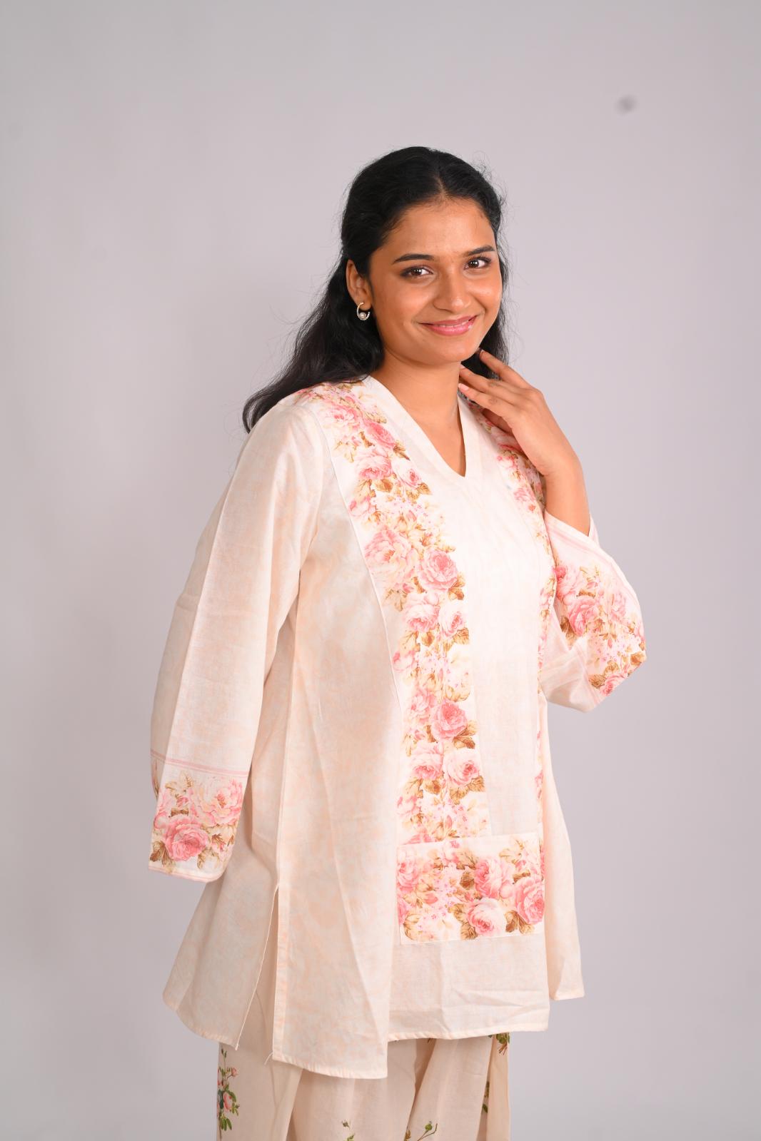 Frosted Roses Short Top With Farshi Salwar