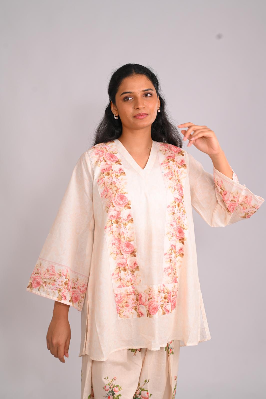 Frosted Roses Short Top With Farshi Salwar