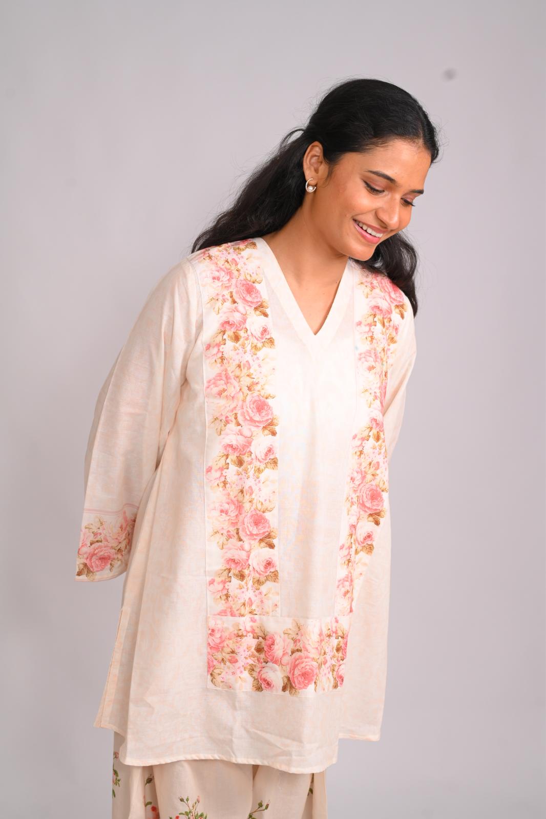 Frosted Roses Short Top With Farshi Salwar