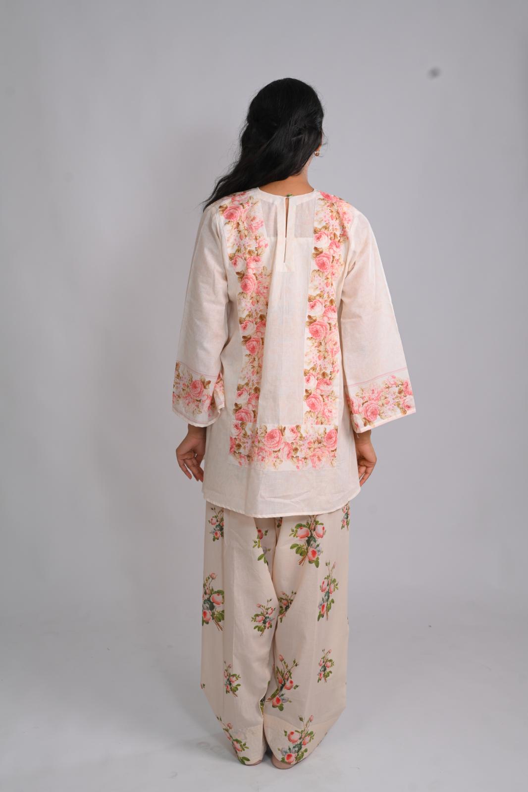 Frosted Roses Short Top With Farshi Salwar