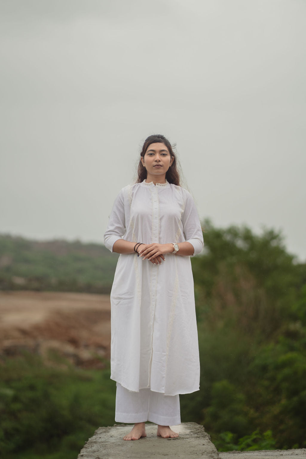 White Lace Trim Kurta