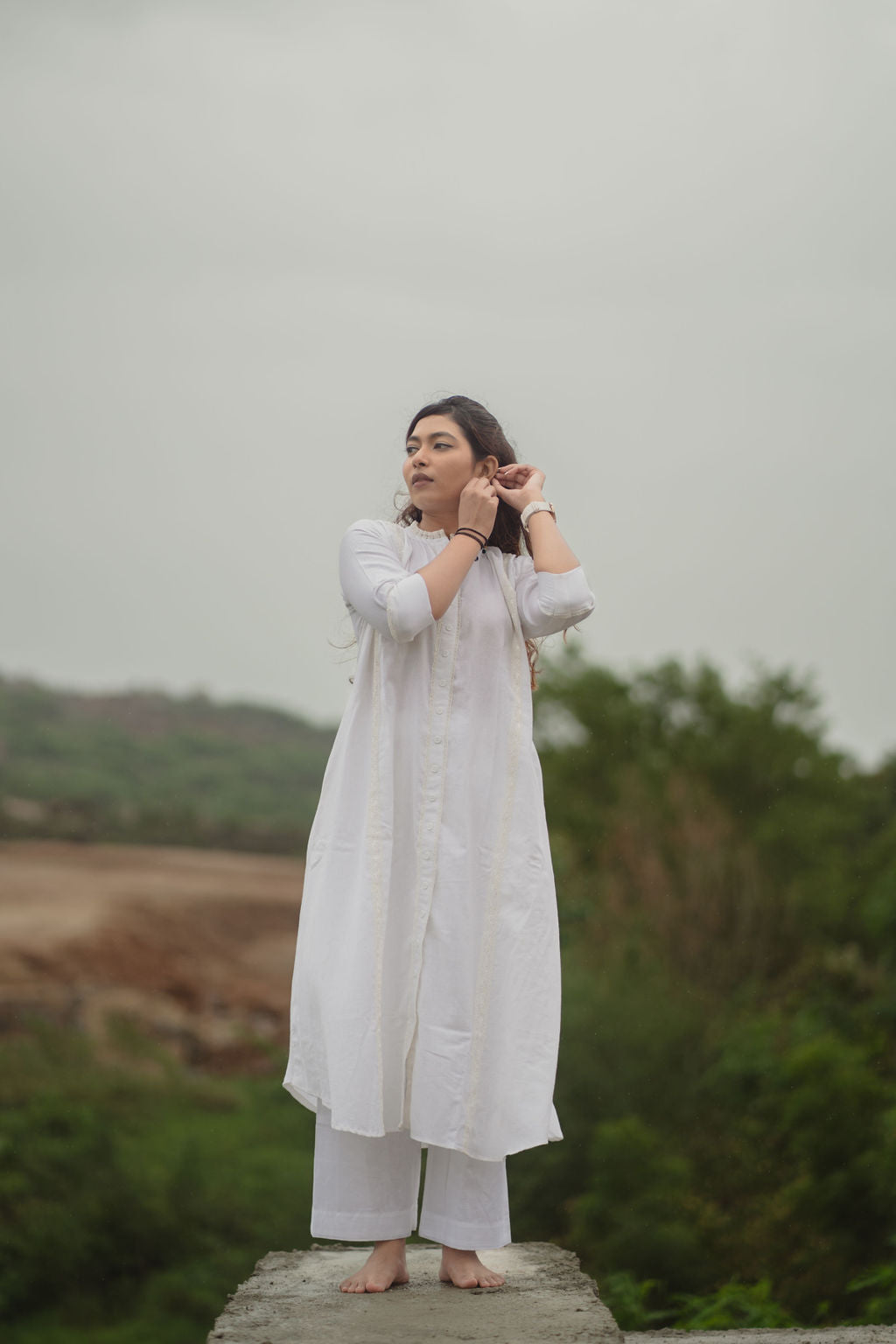 White Lace Trim Kurta