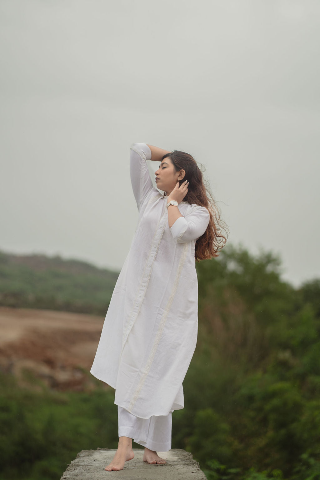 White Lace Trim Kurta