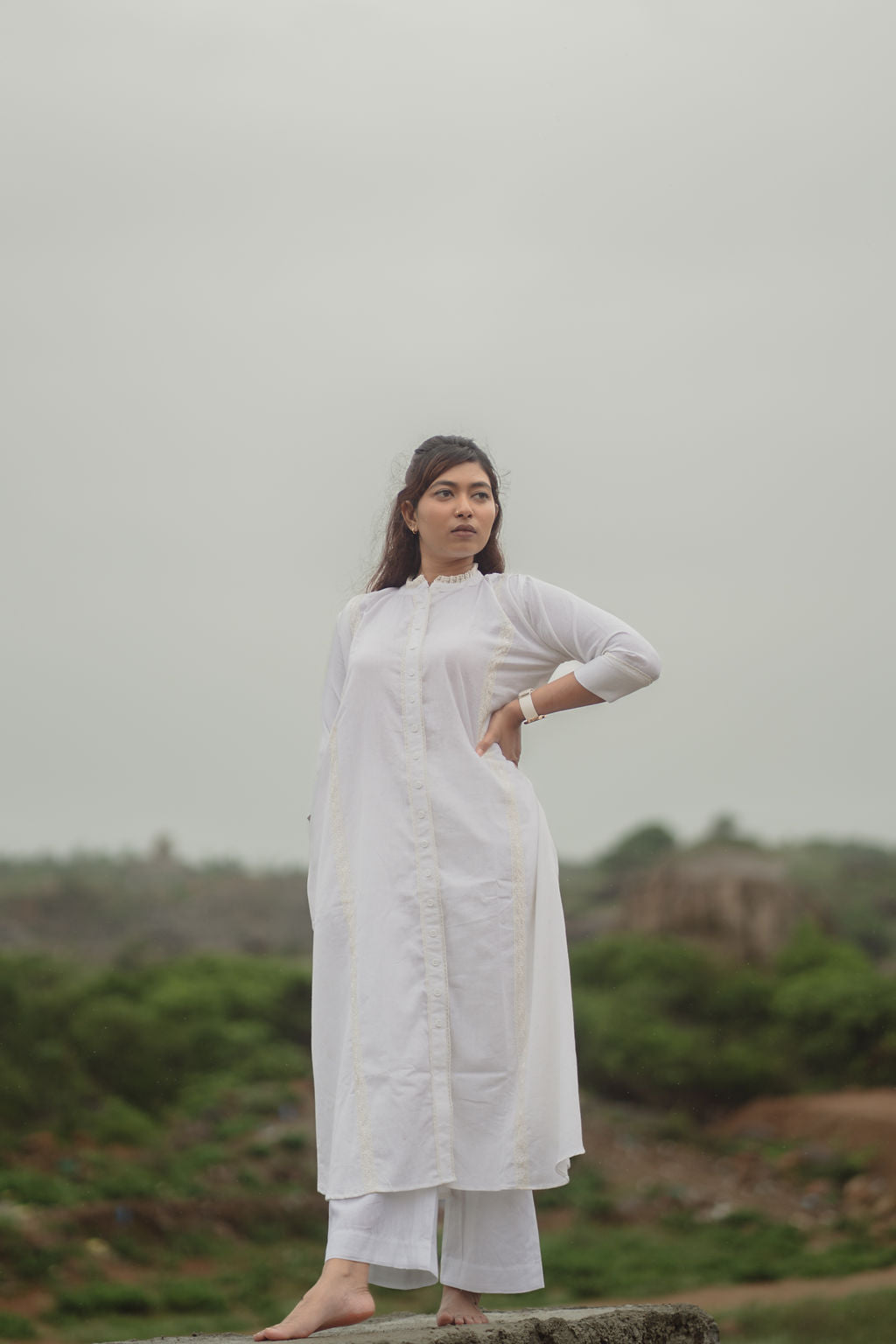 White Lace Trim Kurta