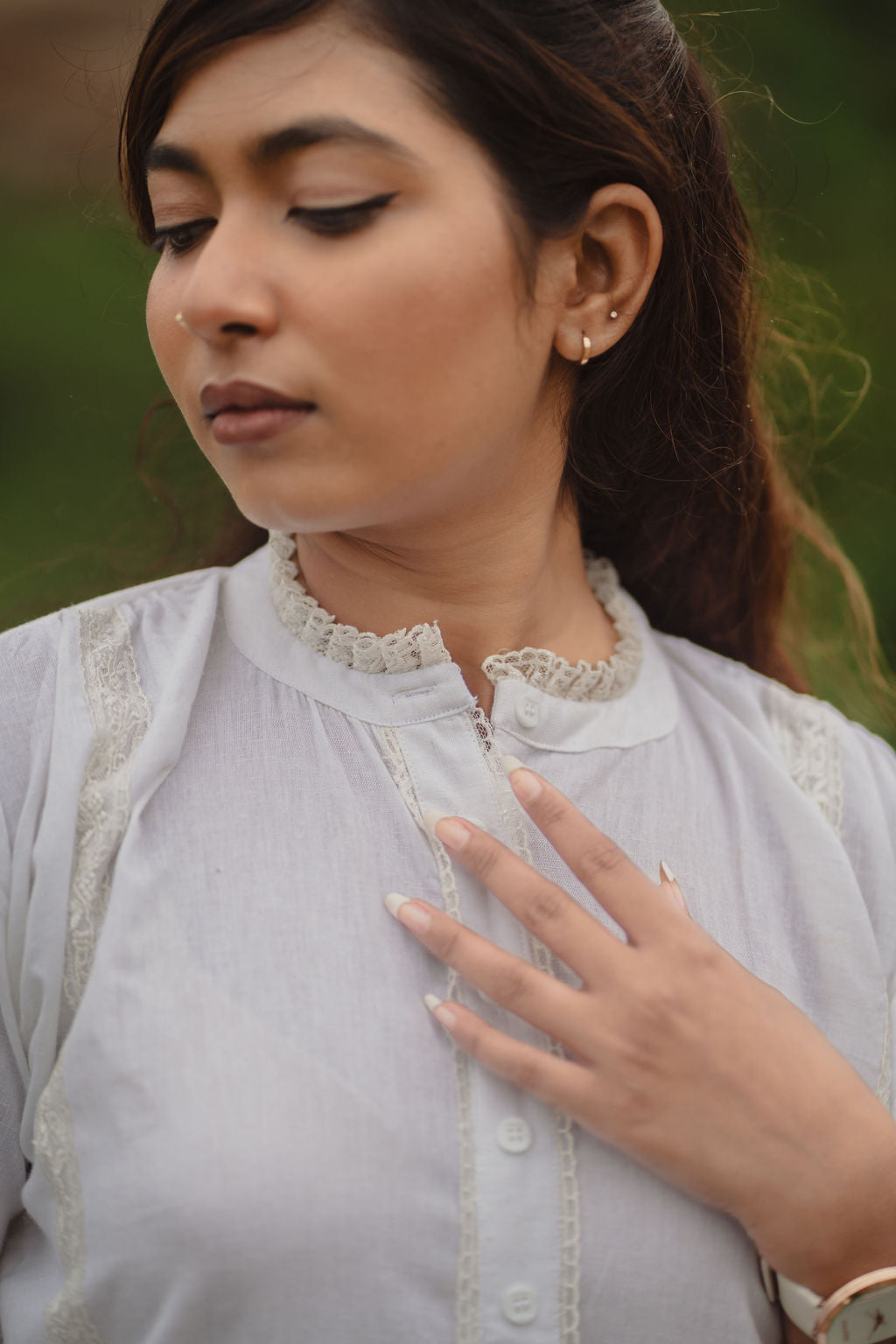 White Lace Trim Kurta