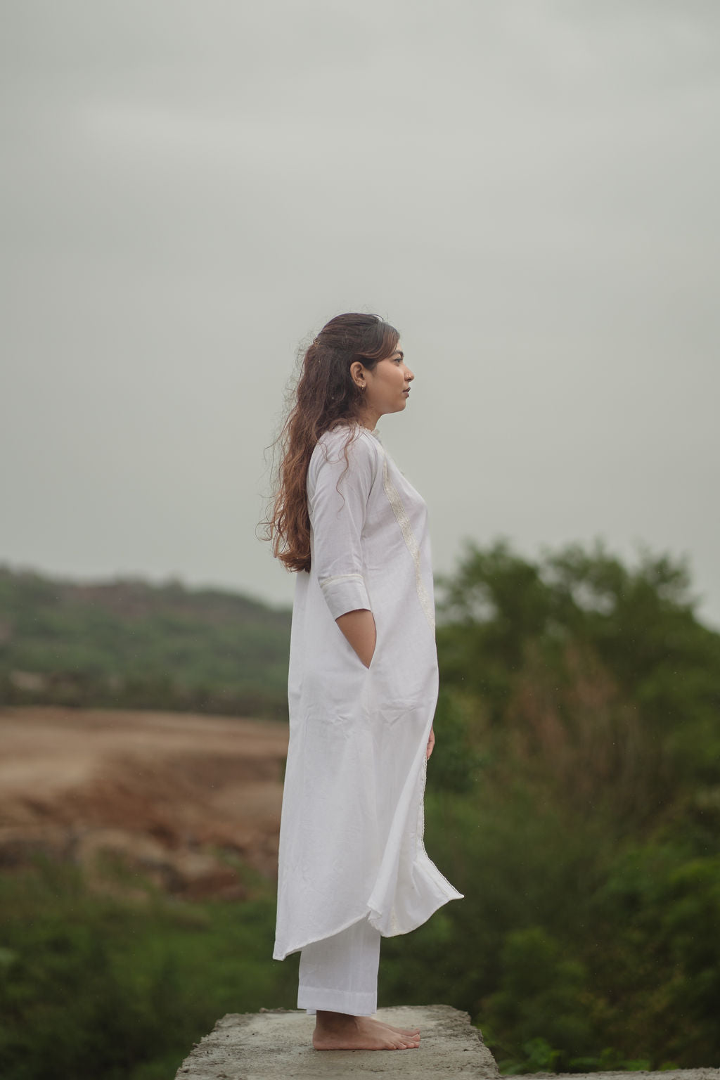 White Lace Trim Kurta