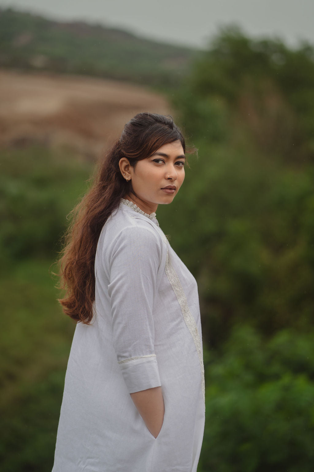 White Lace Trim Kurta