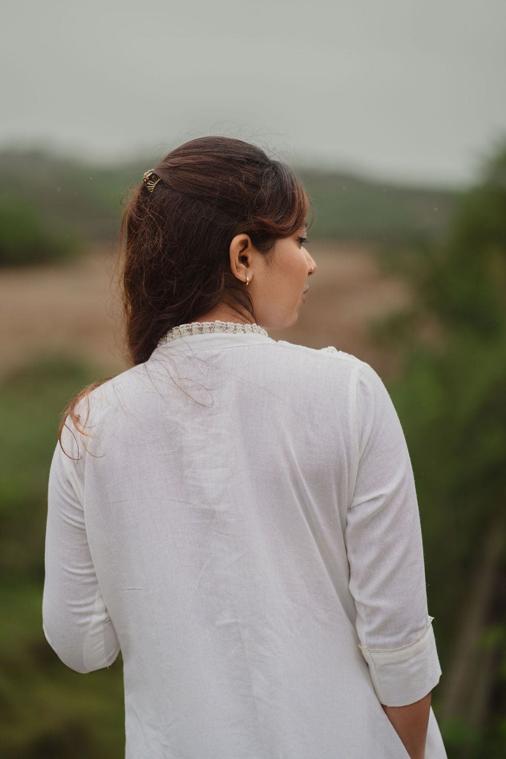 White Lace Trim Kurta
