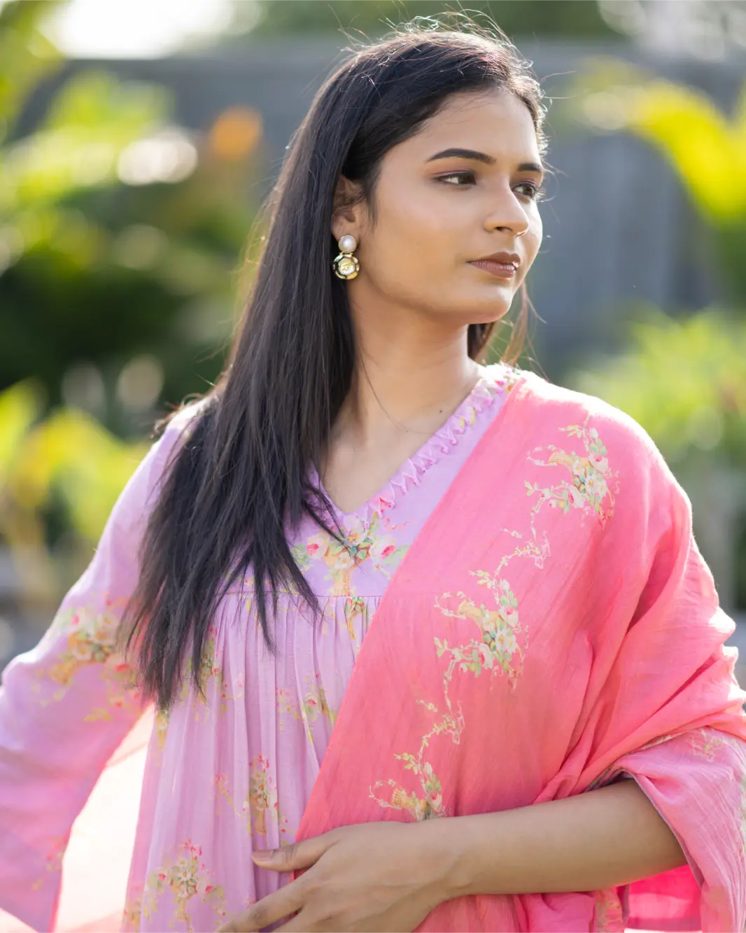 Amethyst Muse -- Vintage Purple Floral Print Set With Dupatta