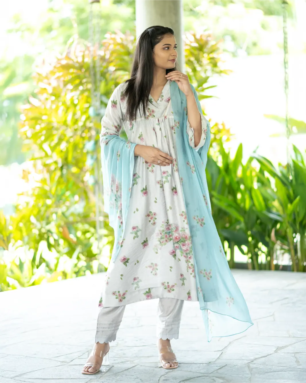 Smoke And Porcelain Kurta Set With Dupatta