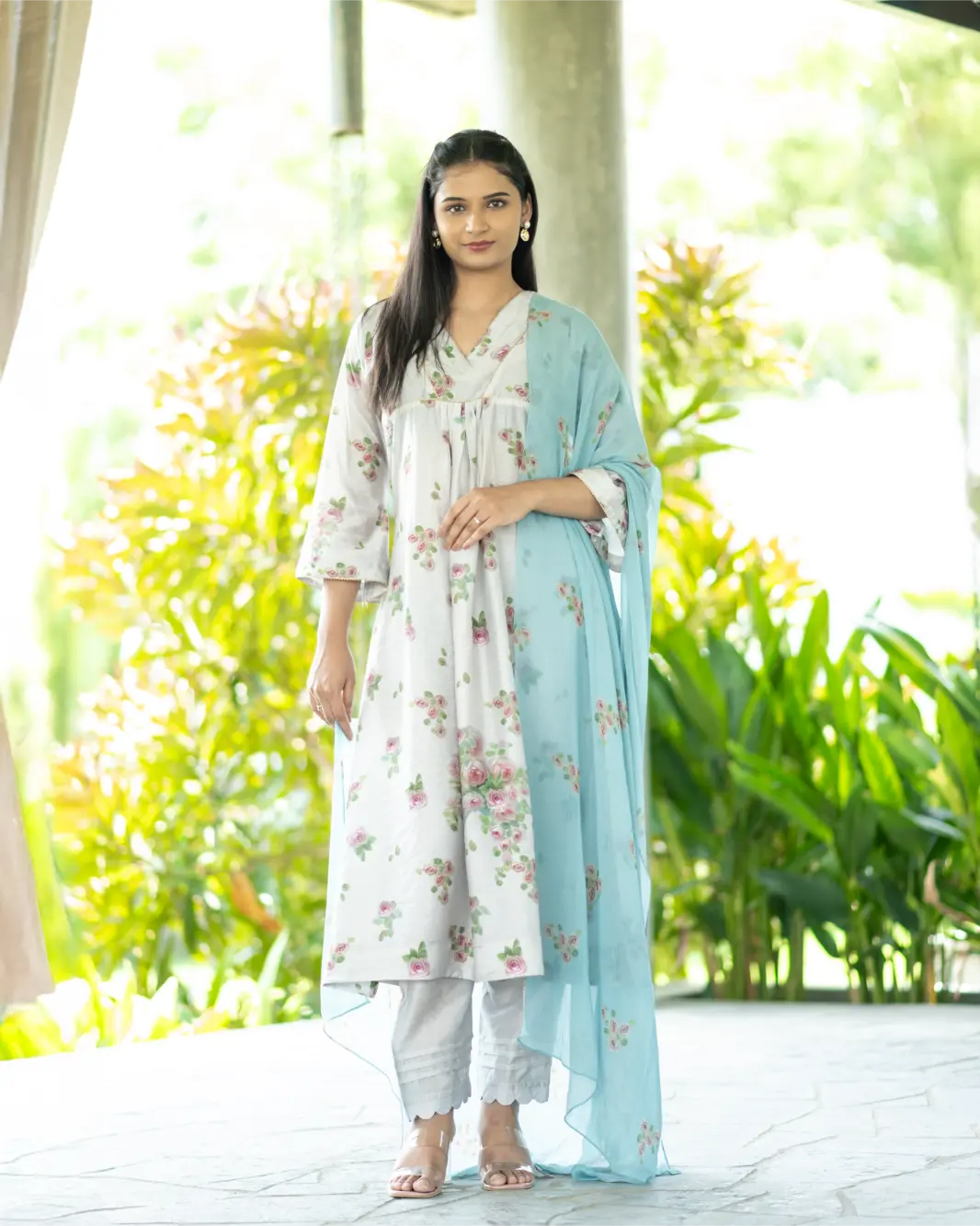 Smoke And Porcelain Kurta Set With Dupatta