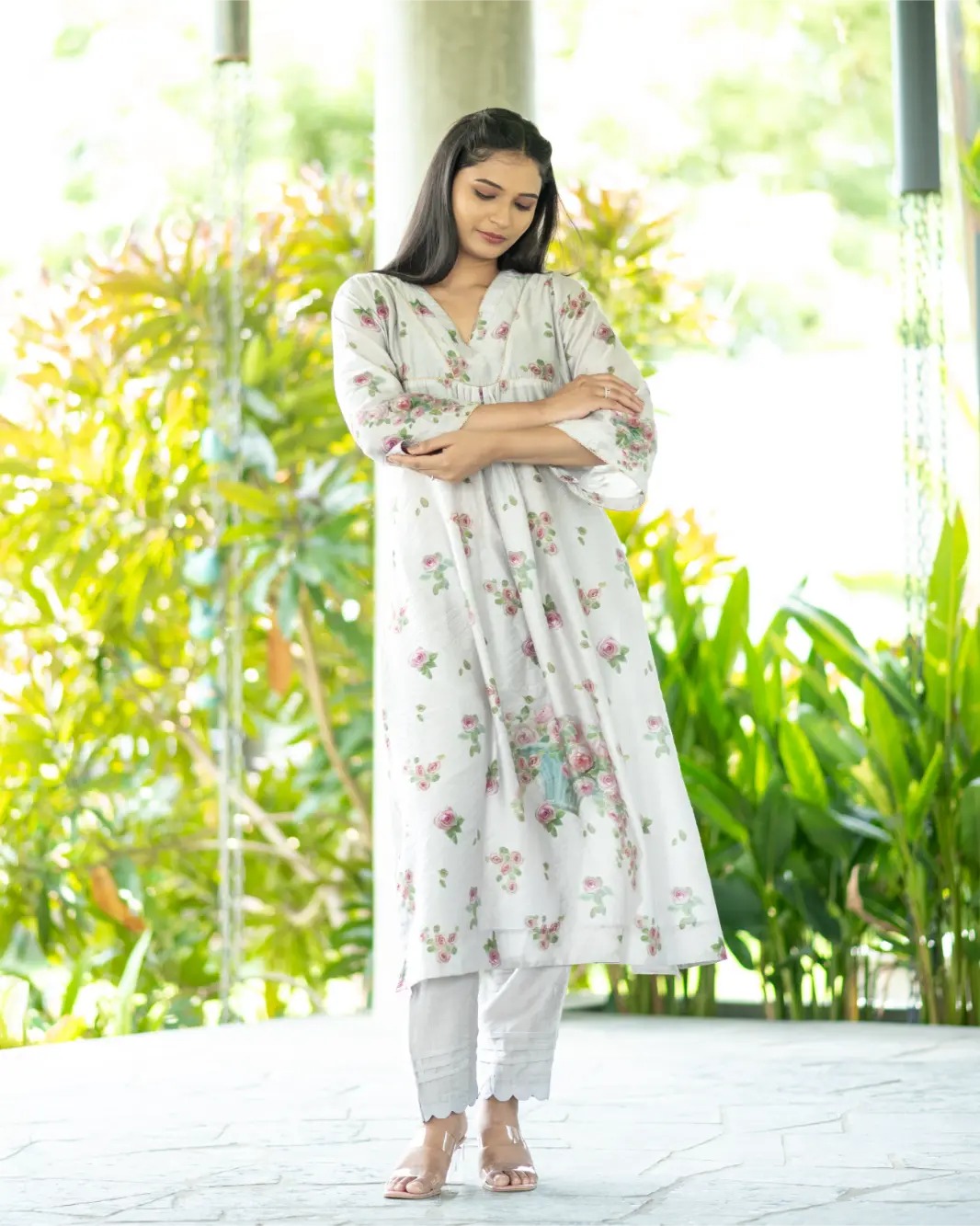 Smoke And Porcelain Kurta Set With Dupatta