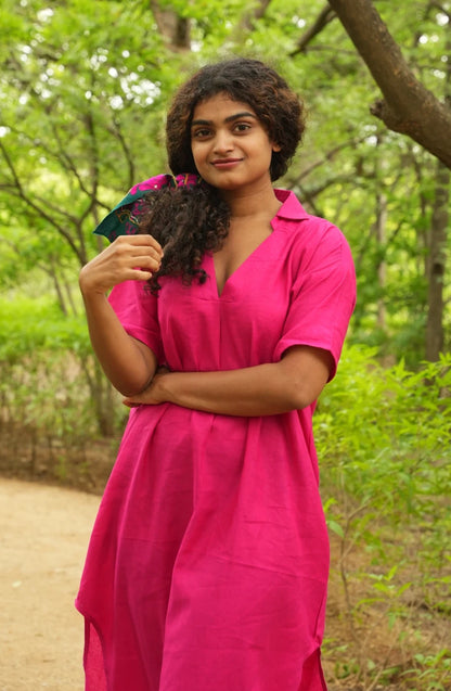 Bright pink Linen shirt dress