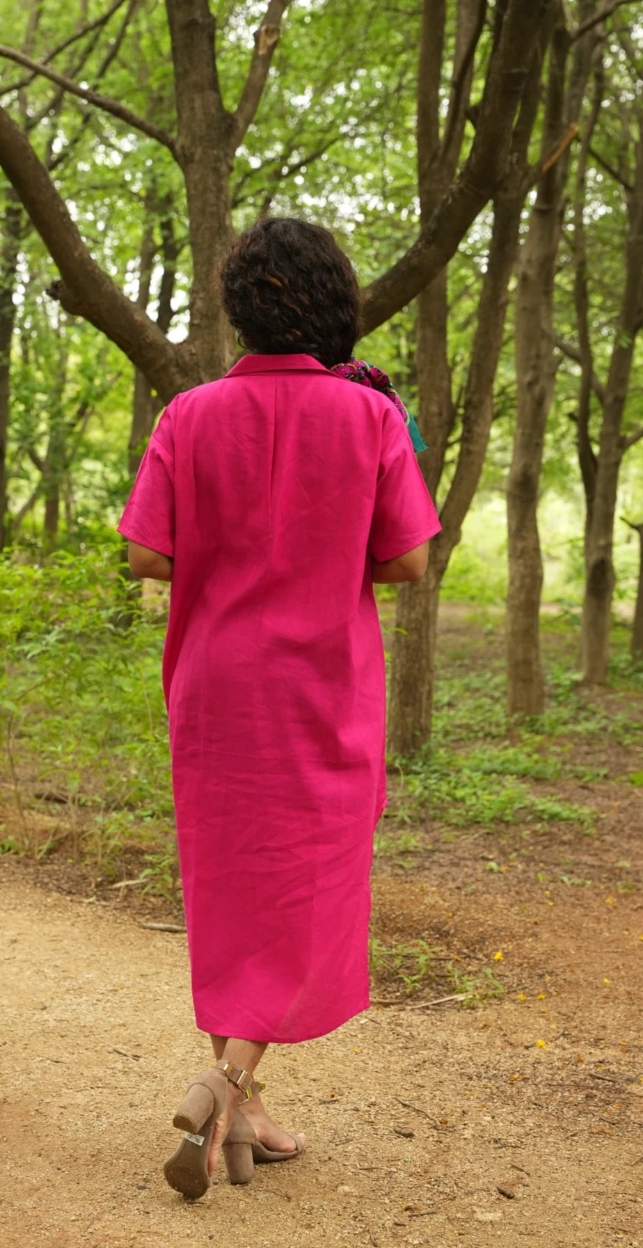 Bright pink Linen shirt dress