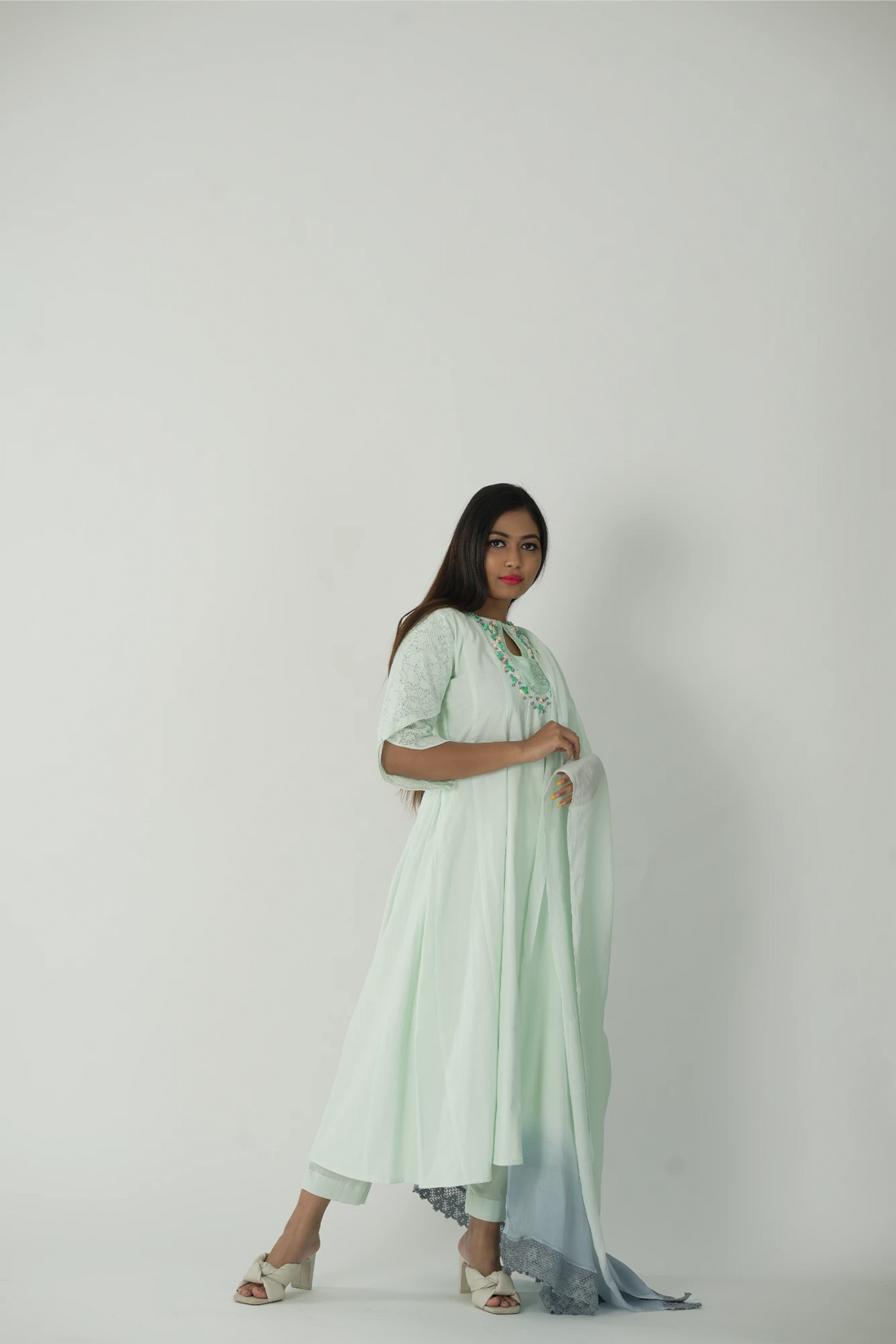 pastel green kurta set with dupatta