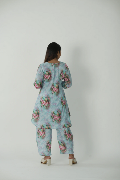 Sea blue printed co-ord (kurta set)