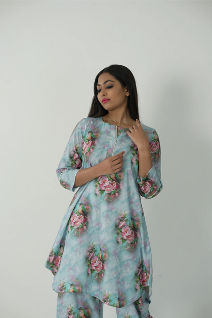 Sea blue printed co-ord (kurta set)