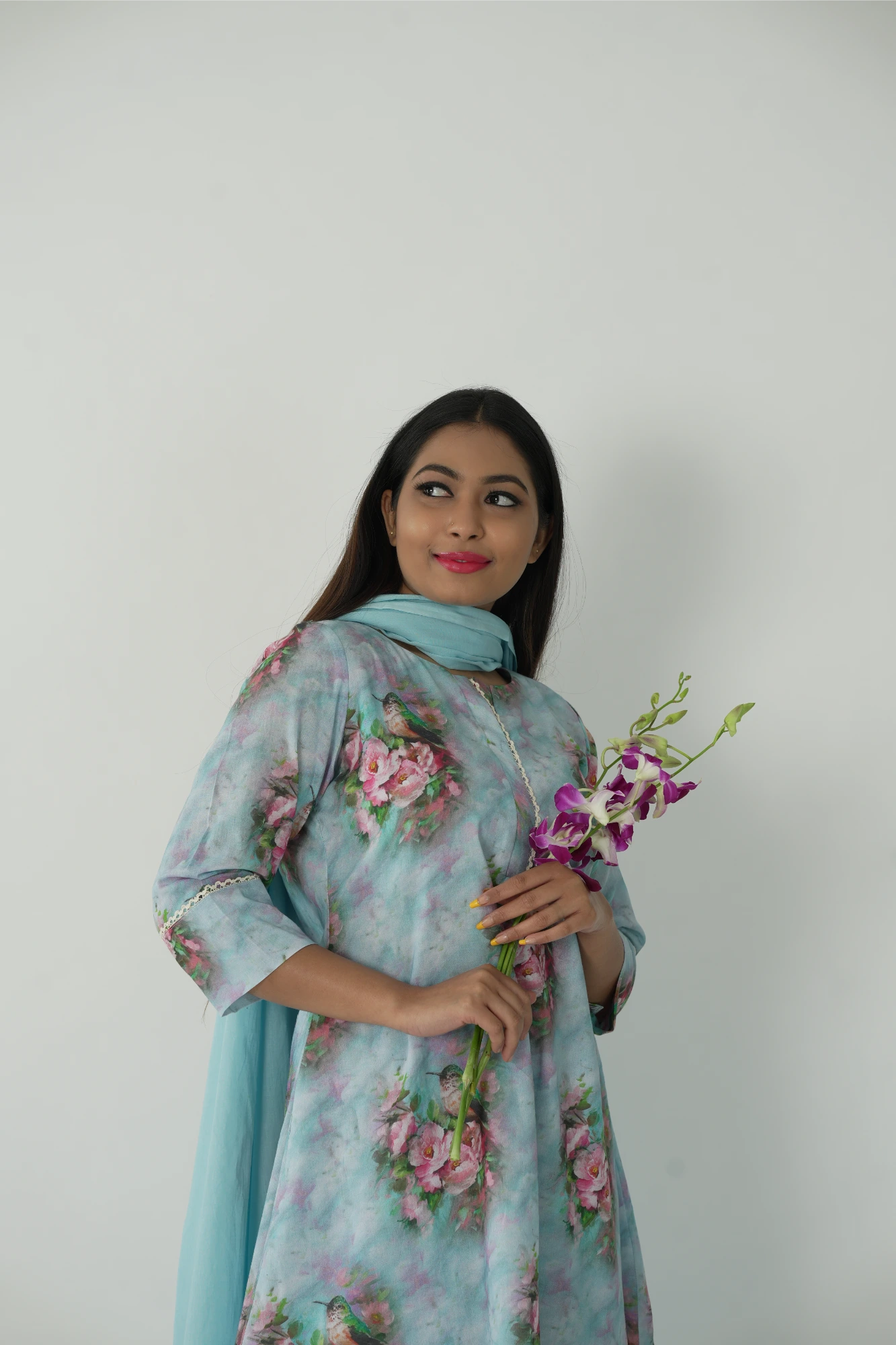 sea blue kurta set with dupatta.