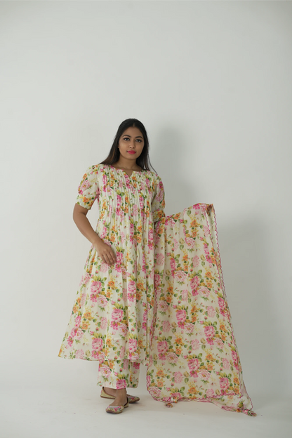 English bloom kurta set with dupatta (co-ord set)