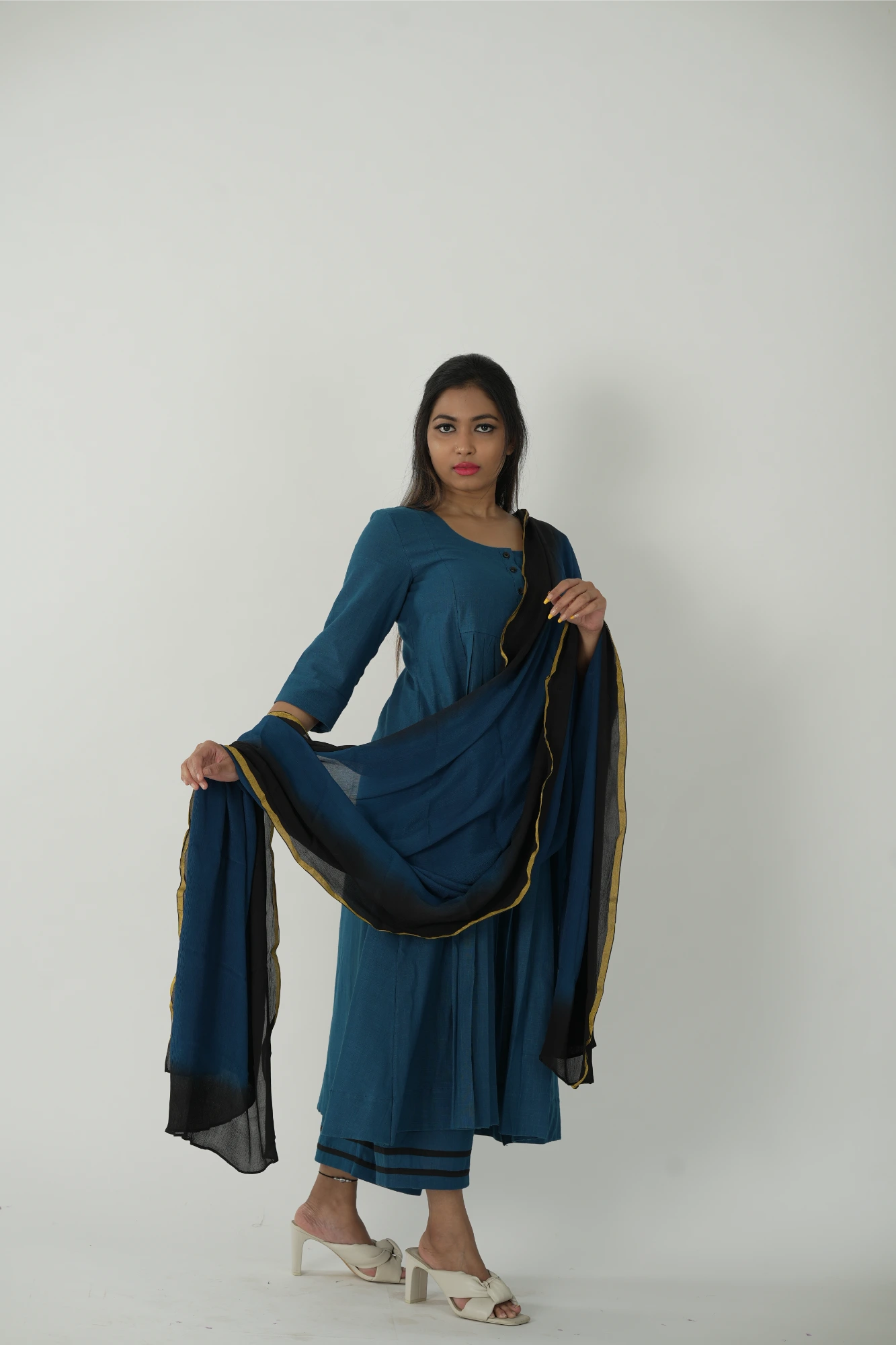 peacock blue kurta set (co-ord) with dupatta