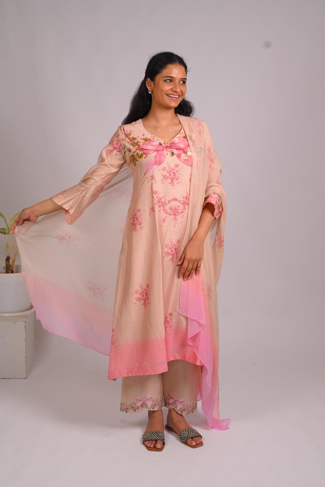 Clementine Whispers Kurta Set With Dupatta