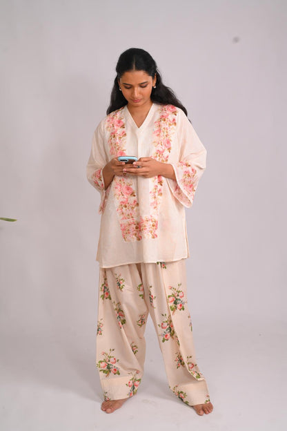 Frosted Roses Short Top With Farshi Salwar