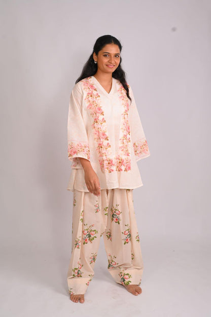 Frosted Roses Short Top With Farshi Salwar