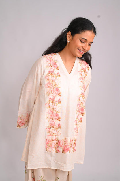 Frosted Roses Short Top With Farshi Salwar