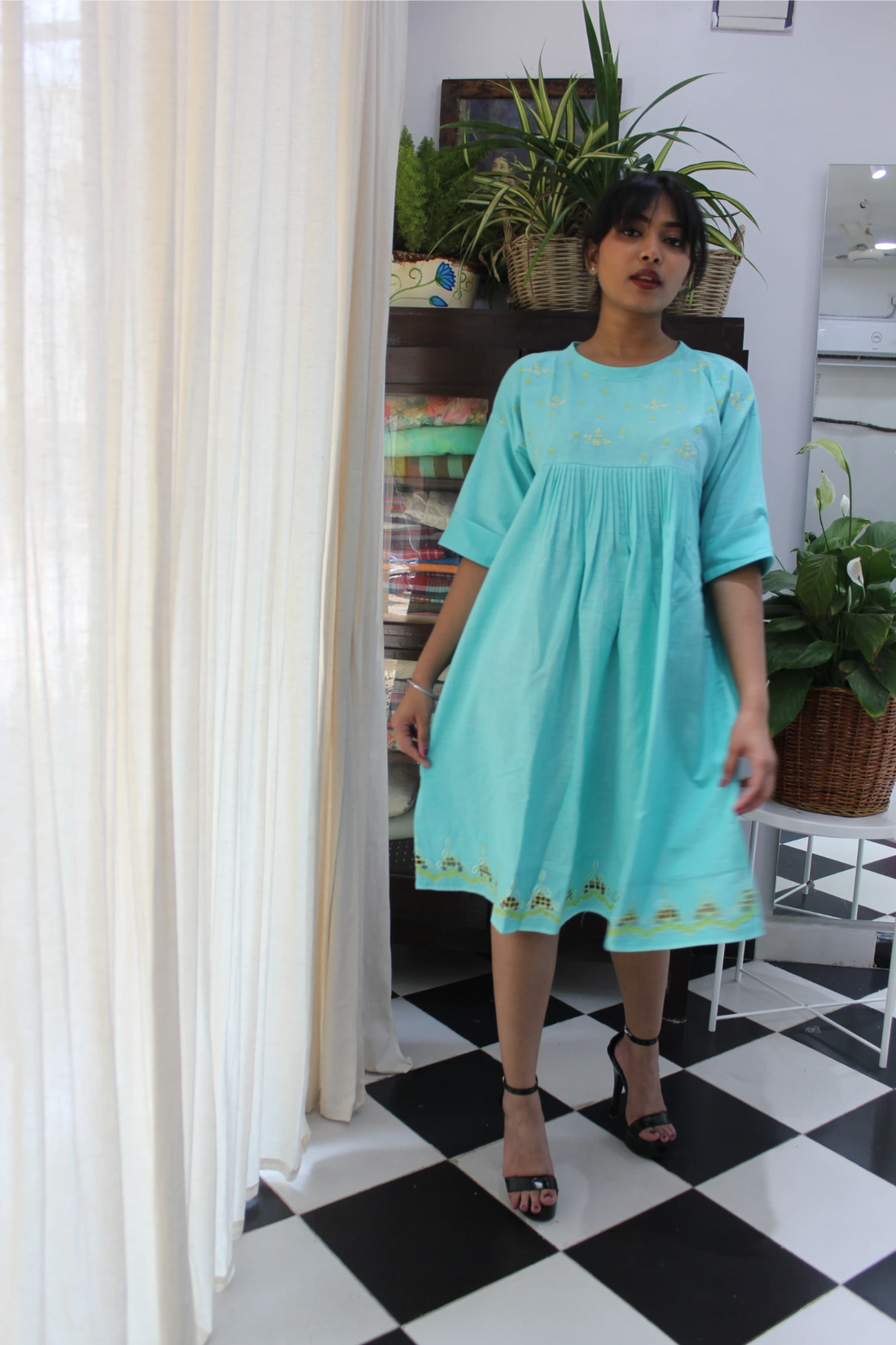 Blue embroidery cut work  frock