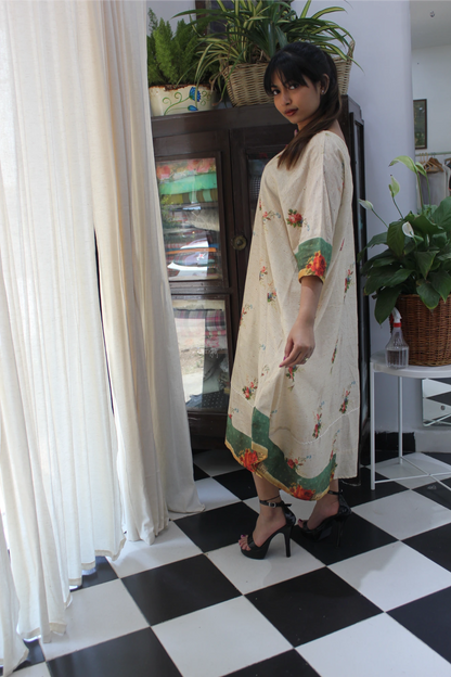 Paper floral kaftan dress