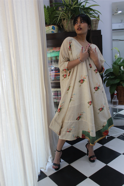 Paper floral kaftan dress