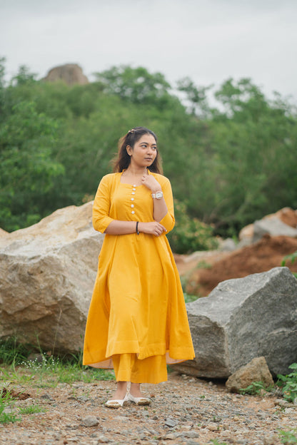 Golden Marigold Cotton kurta set with Dupatta.