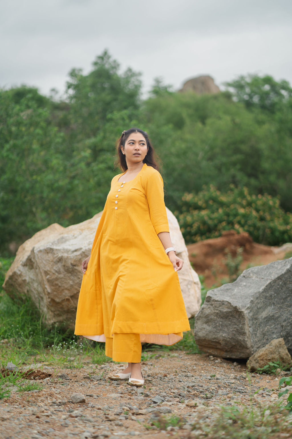 Golden Marigold Cotton kurta set with Dupatta.