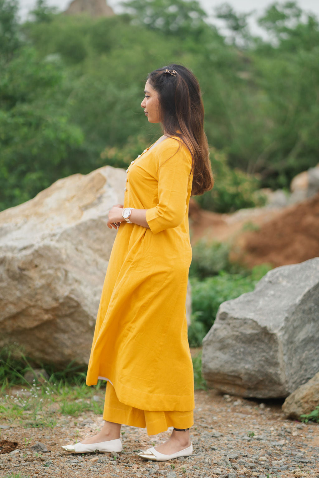 Golden Marigold Cotton kurta set with Dupatta.