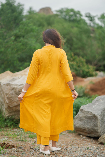 Golden Marigold Cotton kurta set with Dupatta.