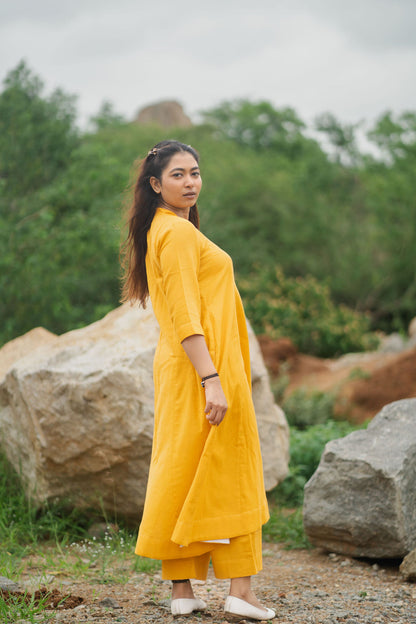 Golden Marigold Cotton kurta set with Dupatta.