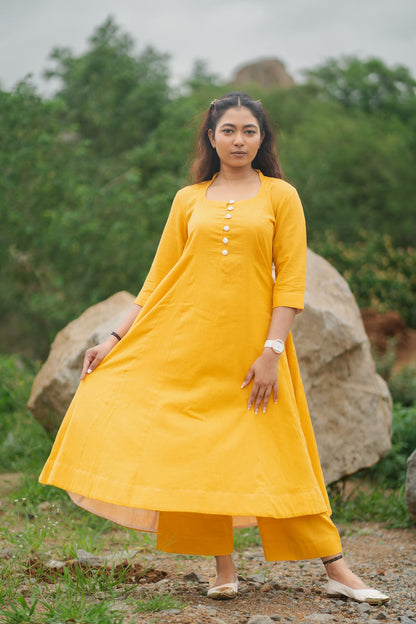 Golden Marigold Cotton kurta set with Dupatta.